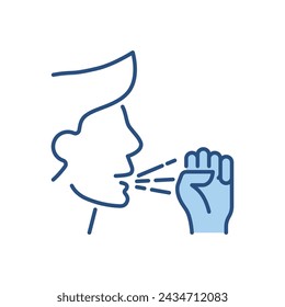 Icono de vector relacionado con la tos. El hombre tose con un puño. Signo de tos. Aislado sobre fondo blanco. Ilustración vectorial editable