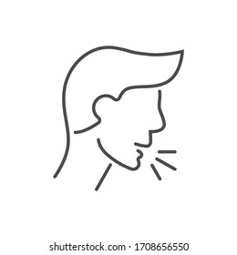 Icono de línea delgada vector relacionado con la tos. Tos la cabeza del hombre. Aislado sobre fondo blanco. Trazo editable. Ilustración vectorial.