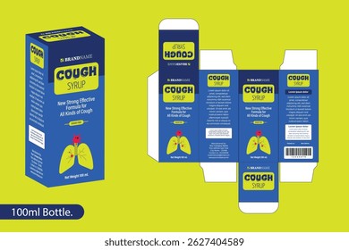 Cough Syrup Bottle Box Packaging Design, Simple and Unique Illsutration