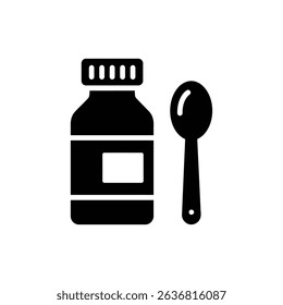 Cough Syrup Bottle and Spoon for Medication