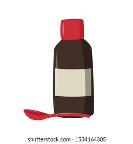 Cough syrup in dark brown bottle. Simple vector illustration.