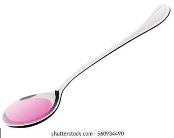 Cough syrup in a spoon isolated on white