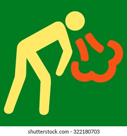Cough vector icon. Style is bicolor flat symbol, orange and yellow colors, rounded angles, green background.
