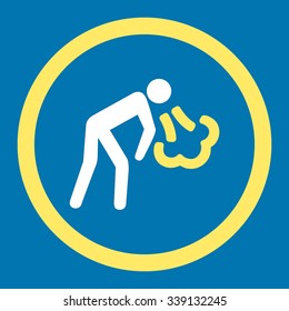 Cough vector icon. Style is bicolor flat rounded symbol, yellow and white colors, rounded angles, blue background.