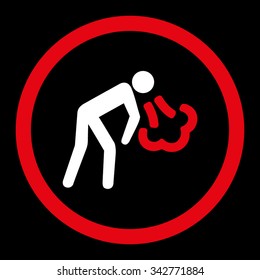 Cough vector icon. Style is bicolor flat rounded symbol, red and white colors, rounded angles, black background.