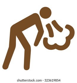 Cough vector icon. Style is flat symbol, brown color, rounded angles, white background.
