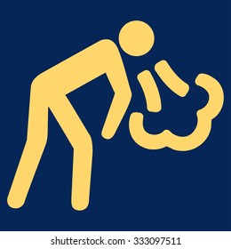 Cough vector icon. Style is flat symbol, yellow color, rounded angles, blue background.