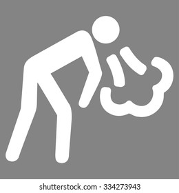 Cough vector icon. Style is flat symbol, white color, rounded angles, gray background.