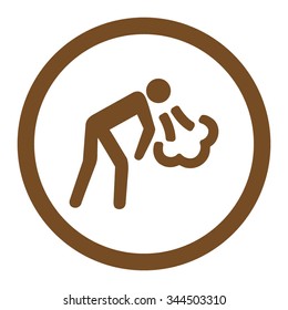Cough vector icon. Style is flat rounded symbol, brown color, rounded angles, white background.