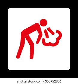 Cough vector icon. Style is flat rounded square button, red and white colors, black background.