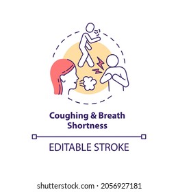 Coughing and breath shortness concept icon. Air pollution disease symptom idea thin line illustration. Lung damage. Bronchitis and asthma. Vector isolated outline RGB color drawing. Editable stroke