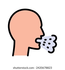 Coughing color icon. Line illustration. Sneezing. Viral infection, influenza, flu cold symptom. Bad breath. Tuberculosis, mumps Vector isolated simple drawing