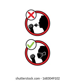 Coughing human icon and human icon wearing a dust proof mask. Don't cough and wear a mask.