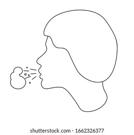 Coughing linear icon. Thin line illustration. Viral infection, influenza, flu, cold symptom, Allergy symptoms. Bad breath. Sneezing. Tuberculosis, mumps. Contour symbol. Vector isolated outline drawin