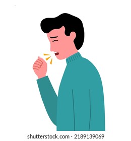 Coughing man concept vector illustration. Sick person, ill and cold, flu and virus, influenza in flat design. Man sneeze and cough.