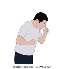 Coughing man. Strongly coughing young man suffered from asthma