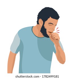 Coughing man vector illustration. Sick person, ill and cold, flu and virus, influenza concept