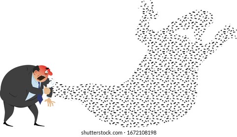 Coughing person spreading a cloud of germs shaped as a monster, EPS 8 vector illustration