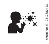 Coughing person spreading virus vector icon in flat style representing airborne infection, respiratory disease, virus transmission and public health