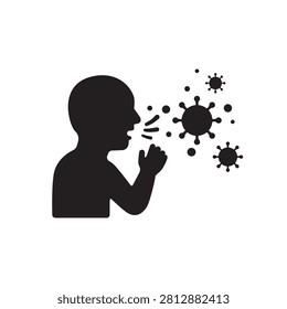 Coughing person spreading virus vector icon in flat style representing airborne infection, respiratory disease, virus transmission and public health