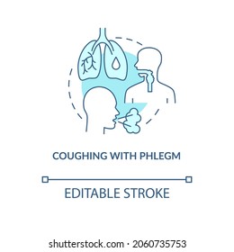 Coughing with phlegm blue concept icon. Pneumonia symptom abstract idea thin line illustration. Mucus production. Sputum buildup in lungs. Vector isolated outline color drawing. Editable stroke