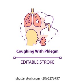 Coughing with phlegm concept icon. Pneumonia symptom abstract idea thin line illustration. Mucus production. Coming into contact with allergen. Vector isolated outline color drawing. Editable stroke