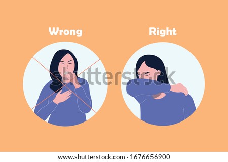 Coughing Right and Wrong. How to cough properly to avoid virus, coronavirus disease. Illustration flat vector
