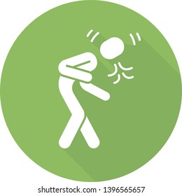 Coughing, sneezing flat design long shadow glyph icon. Allergic asthma. Flu, cold, respiratory disease, bronchitis symptom. Spring, summer pollen seasonal allergy. Vector silhouette illustration