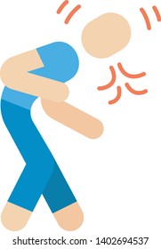 Coughing, sneezing flat design long shadow color icon. Allergic asthma. Cold, respiratory disease, bronchitis symptom. Spring, summer pollen seasonal allergy. Vector silhouette illustration