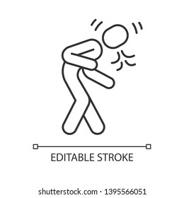 Coughing, sneezing linear icon. Flu, cold, respiratory disease, bronchitis symptom. Allergic asthma thin line illustration. Contour symbol. Vector isolated outline drawing. Editable stroke