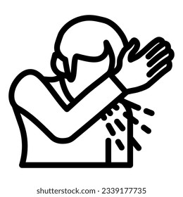 Coughs rules line icon. Man sneezes or coughs with his hand outline style pictogram on white background. Sputum corona virus spread for mobile concept and web design. Vector graphics