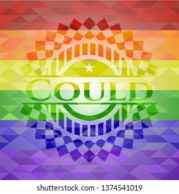 Could emblem on mosaic background with the colors of the LGBT flag