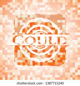 Could orange tile background illustration. Square geometric mosaic seamless pattern with emblem inside.