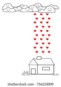 could smile drop red heart with house on white background
