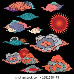 coulds with vivid pattern vector design with colorful and background