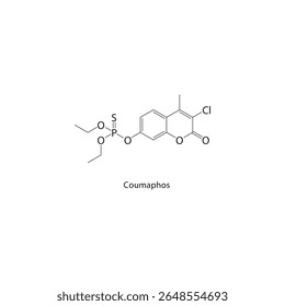 Estrutura esquelética de Coumaphos. Ilustração esquemática de composto de inseticida organofosforado. Diagrama simples, fórmula química.