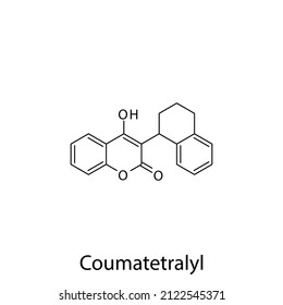 Coumatetralyl molecular structure, flat skeletal chemical formula. Vitamin K antagonist Rodenticide drug used to treat Pest control. Vector illustration.
