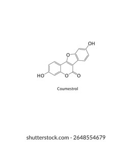 Estrutura esquelética do Coumestrol. Ilustração esquemática do composto de fitoestrógeno. Diagrama simples, fórmula química.