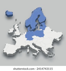 Mapa isométrico 3d del Consejo de los Estados del Mar Báltico