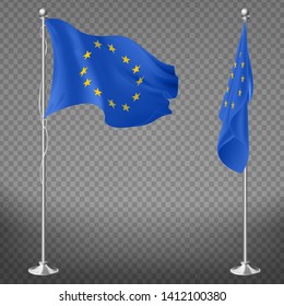 Council of Europe, European Union or Commission flag lying, fluttering on flagpole 3d realistic vectors isolated on transparent background. International organization, institution official symbol