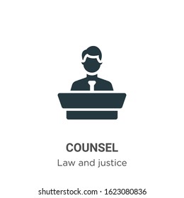 Counsel glyph icon vector on white background. Flat vector counsel icon symbol sign from modern law and justice collection for mobile concept and web apps design.