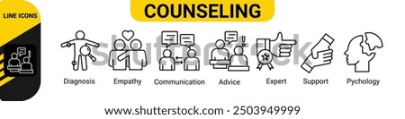 Counseling banner web icon vector illustration concept for counseling psychology and mental healthcare with an icon of diagnosis, empathy, communication, advice, expert, and support