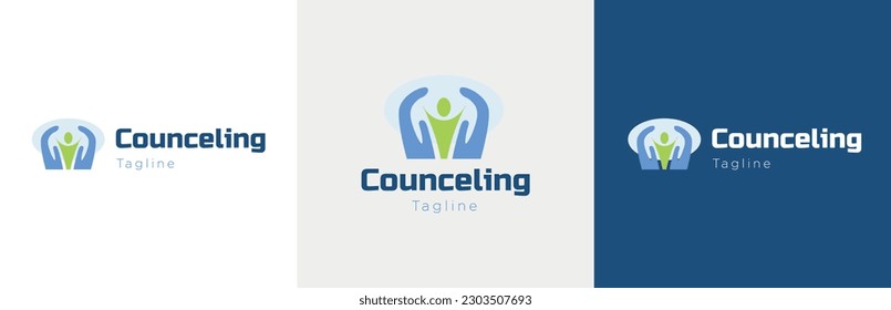 Counseling business logo design set, mental illness help modern logotype symbol, psychologist emblem concept, psychiatric editable commercial illustration, branding, brand identity isolated