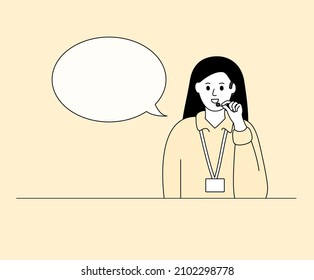 A counseling female employee who plays a role in solving the concerns and problems of various customers at the as center illustration set. talk, company, set, idea. Vector drawing. Hand drawn style.
