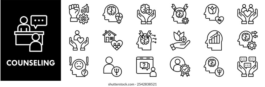 Counseling icon collection set. Containing design counseling, therapy, psychology, consultation, patient, advice