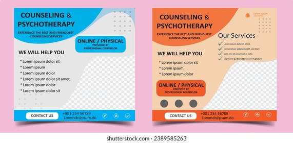 Counseling and Psychotherapy Social Media Post, instagram, facebook and Flyer Template, Modern Healthcare Social Media Template Design
