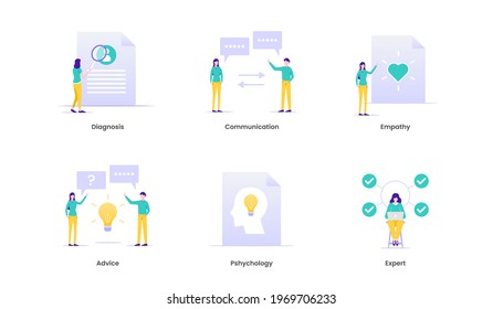 Counseling vector illustration concept. Therapy, diagnosis, empathy, advice and support concept with icons. Suitable for ui, ux, web, mobile, banner and infographic.