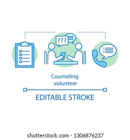 Counseling volunteer concept icon. Job interview idea thin line illustration. Volunteer opportunities. Business communication. Vector isolated outline drawing