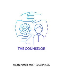 Counselor blue gradient concept icon. Care about student mental health abstract idea thin line illustration. Helping to achieve goals. Isolated outline drawing. Myriad Pro-Bold font used