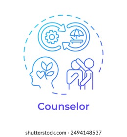 Counselor blue gradient concept icon. Emotional support. Mentor role. Mental health and wellbeing. Round shape line illustration. Abstract idea. Graphic design. Easy to use in blog post